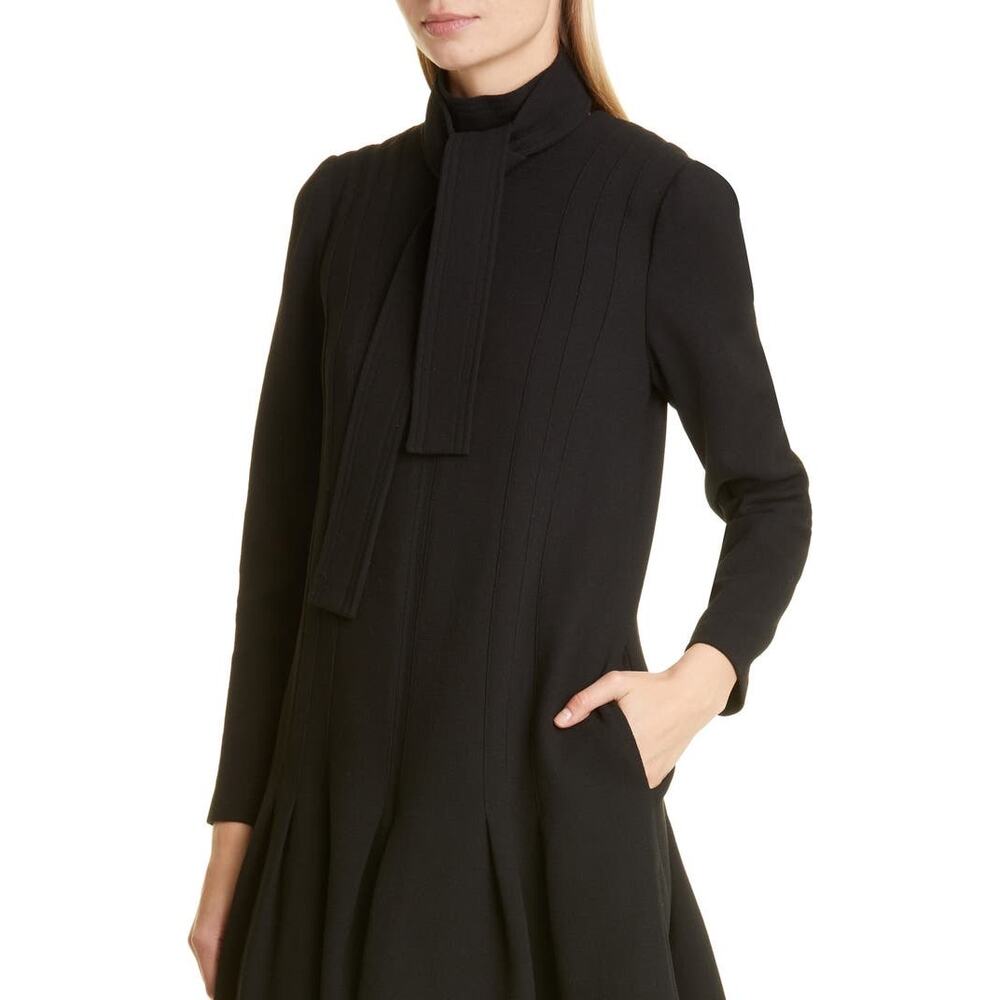 Lela Rose Black Wool Blend Tunic Dress Flounced Hem Long Sleeve Size 0
